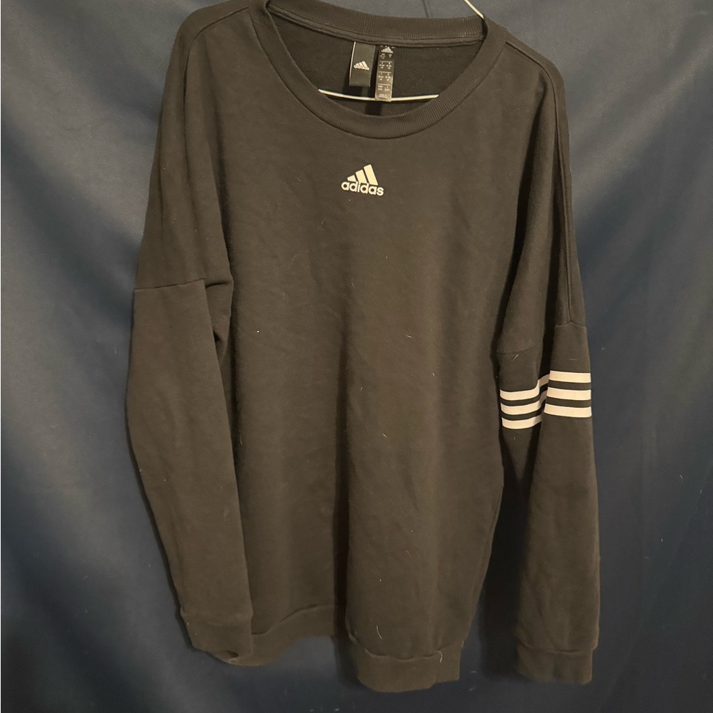 Adidas Black Crewneck Sweater with Signature Stripes